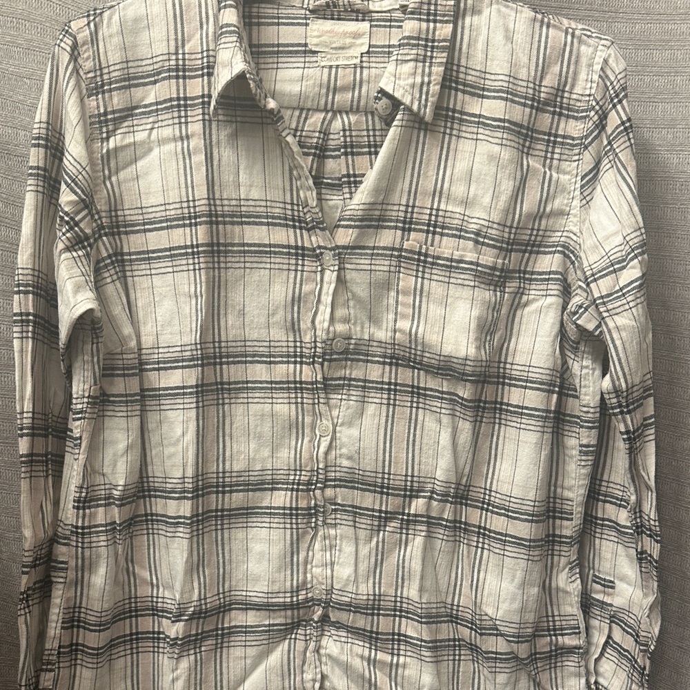 Plaid Button Down Shirt for Women - Gray and White